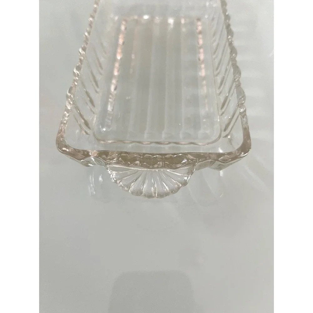 1950s Anchor Hocking Glass Clear Relish Trinkets Dish Vanity Handle Ridge‎